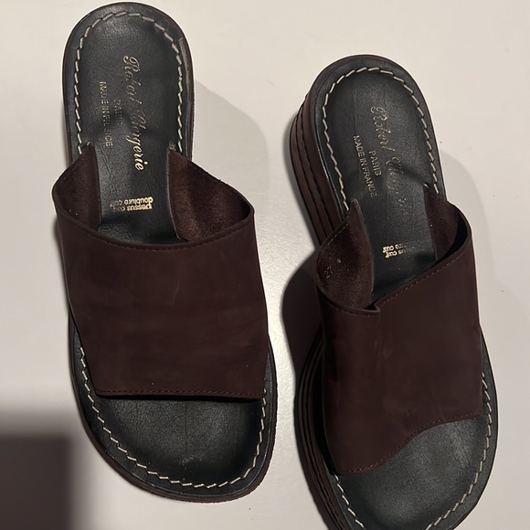 Robert Clergerie 7 1/2 brown suede wedge slides - Picture 2 of 7